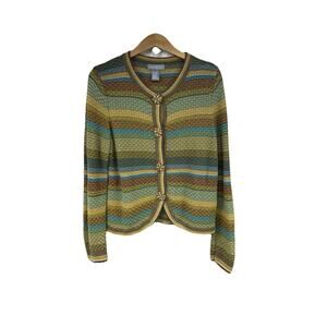 VTG Koret Art To Wear Grandma Button Front Sweater Twee Crochet Knit M Petite